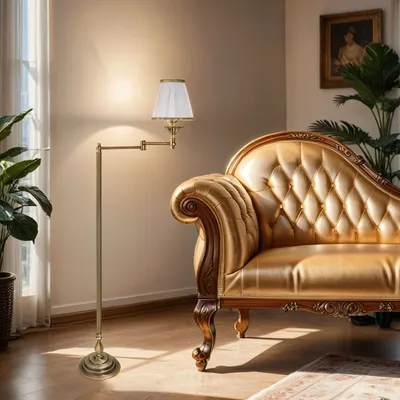 Produktbild von Stehleuchte Weiß Bronze E14 118 cm Stoff Echt-Messing Klassisch Standleuchte