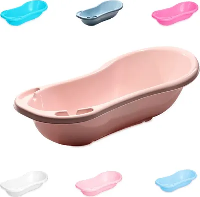 Produktbild von Lorelli Baby Badewanne 100 cm mit Ablagefchern, anatomische Form, Kunststoff rosa Wolke