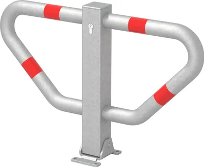 Produktbild von Alberts Parkplatzbügel Stoppy II | zum Aufschrauben, umlegbar | feuerverzinkt, mit roten Ringen | 450 x 750 mm