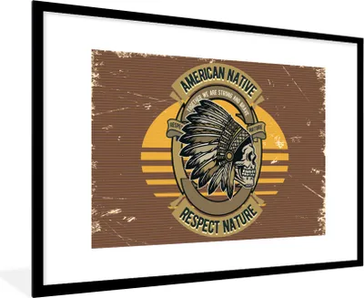 Produktbild von MuchoWow® MuchoWow® Gerahmtes Poster Mannshöhle - Indianerformschnitt - Schädel - Vintage 90x60 cm - Poster mit zchwarzem Bilderrahmen - Wanddekoration - Fotos
