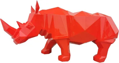 Produktbild von Casa Padrino Luxus Deko Skulptur Nashorn Rot 210 x 62 x H. 90 cm - Riesige Gartenskulptur - Lebensgroße Skulptur - XXL Deko Skulptur - XXL Deko Figur - XXL Tierfigur - Luxus Garten Deko