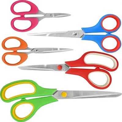 Produktbild von Scheren Set mit Easy Grip 5 tlg Edelstahl Scherenset Stoffschere Schneiderschere Haushaltsschere Bastelschere Stoffschere Rostfrei Klingen Küchenschere 140mm-230mm Profi Schere Retoo