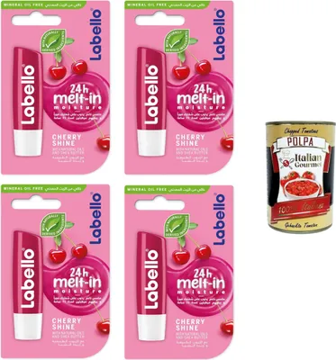 Produktbild von Cherry Shine Lip Balm 4,8 g, getönter und pflegender Lippenbalsam mit Kirscharoma, feuchtigkeitsspendender Lippenbalsam 4 x 4.8g + Italian Gourmet polpa 400gr