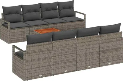 Immagine prodotto di vidaXL Set di divani da giardino con contenitore 9 pezzi in polirattan grigio