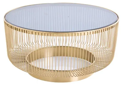 Produktbild von Runder Couchtisch LINEOR 79 cm in Gold mit gehärteter Glasplatte