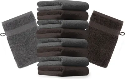 Produktbild von Betz 10 Stück Waschhandschuhe 16x21 cm PREMIUM 100% Baumwolle  Farbe: dunkelbraun und anthrazit