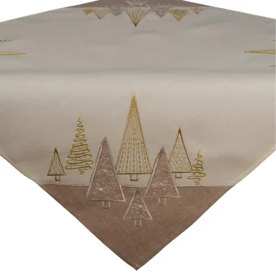 Produktbild von 85x85 cm Tischtuch beige edel gestickte Tannenbäume für Weihnachten