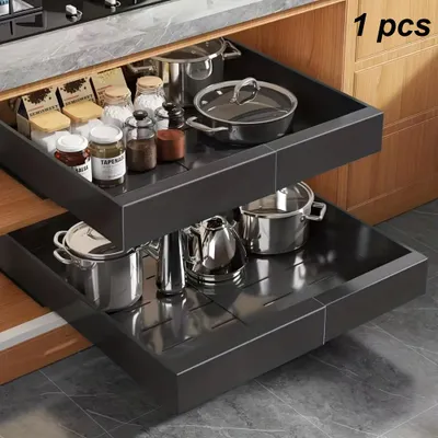 Produktbild von 1 x Ausziehbare Küchenschrank Teleskopschublade, 32-52cm Breite einstellbar x 42 cm Tiefe, selbstklebend ohne Bohren, Schrank-Organizer