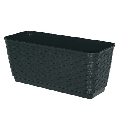 Produktbild von Kasten für Geländer Balkon Terrasse Blumentopf Rattan-Imitat 29,3 cm Antrazit
