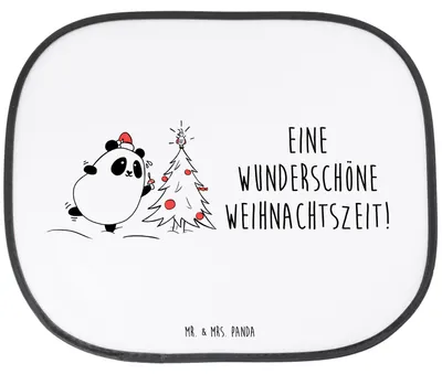 Produktbild von Mr. & Mrs. Panda Sonnenschutz Auto Panda Weihnachtszeit - Weiß - Geschenk, Hitzeschutz, seitenscheibe, Sonnenblende, autofenster