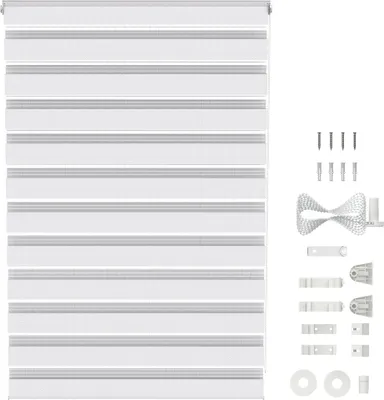 Obrázok produktu pre JOIEYOU Pevná dvojitá roleta 80x220cm Ochrana pred slnkom Dekorácia okien Rolety Priesvitné a zatemňujúce žalúzie Nastaviteľné bočné rolety Zebra rolety na okná a dvere (biela)