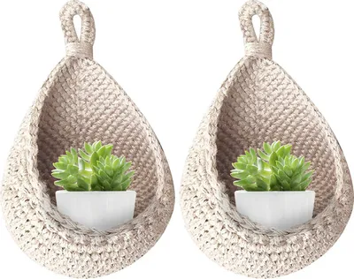Image de (Blanc, XL) Lot de 2 paniers muraux suspendus, paniers bohémiens en forme de goutte, hamac à fruits suspendu pour la cuisine sous l'armoire, pour ranger les légumes et les fruits dans la cuisine