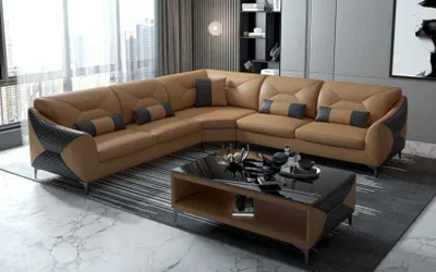 Produktbild von Couchen Designersofa Ecksofa Sofa L Form Braun Kunstleder Sofas Modern