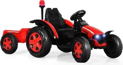 Produktbild von Kinder Elektro Traktor mit abnehmbarem Anhänger & Fernbedienung, Trettraktor mit LED Lichtern, Musik, Hupe & USB, für Kinder ab 3 Jahre (Rot)