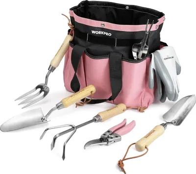 Produktbild von Famanu Gartenwerkzeugset 8-in-1 mit Aufbewahrungstasche - Rosa
