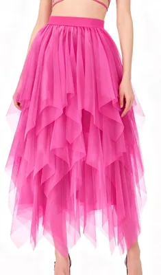 Productafbeelding van Elegante A-Lijn Tulle Rok met Hoge Taille en Ongelijke Zoom