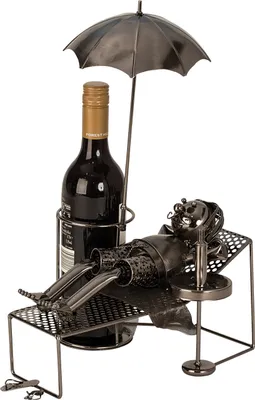 Produktbild von Moderner Wein Flaschenhalter Urlauber aus Metall in silber Höhe 39 cm Länge 30 cm