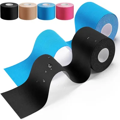 Productafbeelding van Kinesiologietape, 2 rollen, 5m x 5cm, huidvriendelijk, waterbestendig, blauw en zwart