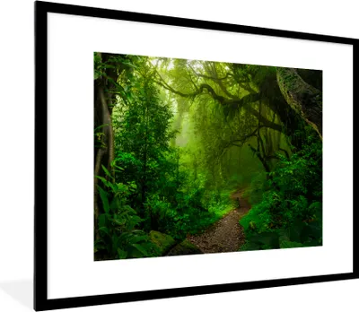 Produktbild von MuchoWow® Gerahmtes Poster Landschaft - Dschungel - Tropisch - Sonne - Grün 80x60 cm - Poster mit Schwarzem Bilderrahmen Wandposter Rahmen Foto Bilder - Schlafzimmer-Dekorationen - Fotoposter
