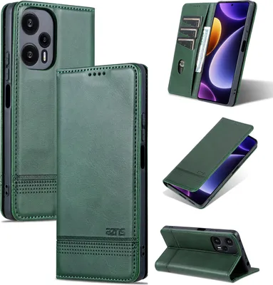 Produktbild von Leder Hülle für Xiaomi Redmi Note 12 Turbo, Klapphüllen Brieftasche Magnetverschluss Ständer Schutzhülle Grün