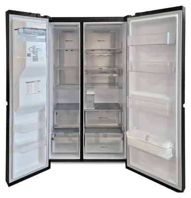 Produktbild von LG GSLE91EVAC, Freistehend, Amerikanische Tür, Schwarz, LED, An Tür, Glas