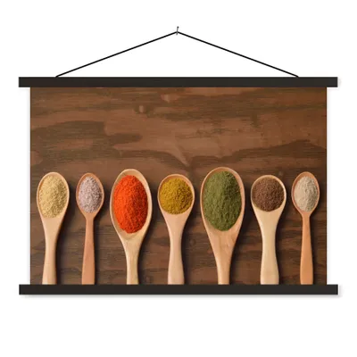 Produktbild von MuchoWow® Textilposter Schöpfkelle - Kräuter - Lebensmittel - Gewürze - Tisch 150x100 cm mit schwarzem Rahmen - Schlafzimmer