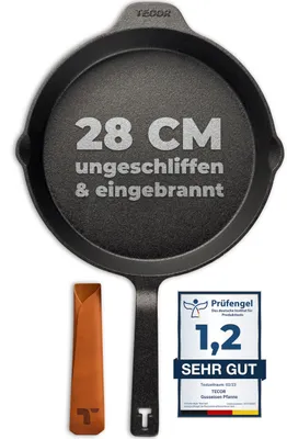 Produktbild von TECOR Gusseisenpfanne Induktion 28 cm ungeschliffen, universell, natürlich - Langlebige Pfanne Gusseisen Induktion - Antihaft Gusspfanne Induktion