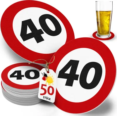 Produktbild von Funke & Brand Bierdeckel Geburtstag rund Geschwindigkeitsschild 40 Jahre