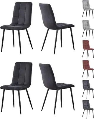 Produktbild von Esszimmerstuhl im 4er Set aus Kunstvelourleder mit Metallbeinen Designerstuhl Küchenstuhl Henri (Schwarz)