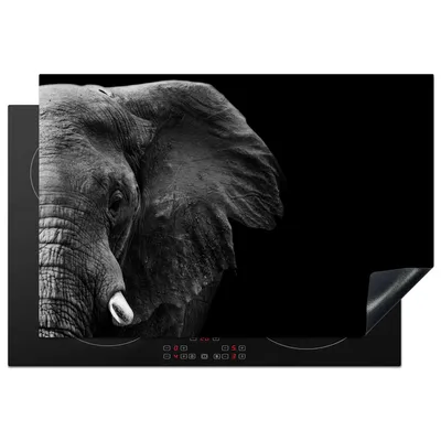 Produktbild von KitchenYeah© Herdabdeckplatte Tiere - Elefant - Wild - Schwarz - Weiß , 76x51cm, Küche Deko, Glaskeramikkochfeld Herdabdeckung, Abdeckplatte fùr Kochfeld