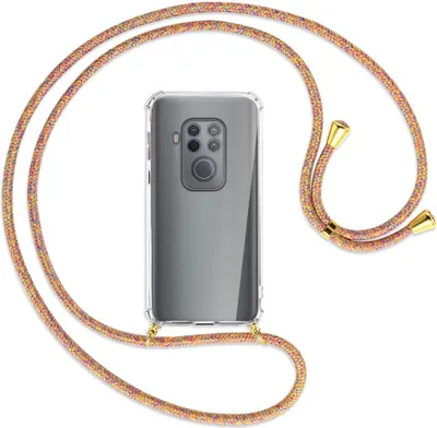 Produktbild von Handykette Backcover-Schutzhülle mit Band (Metall goldfarben) für Motorola One Zoom, One Pro - Rainbow