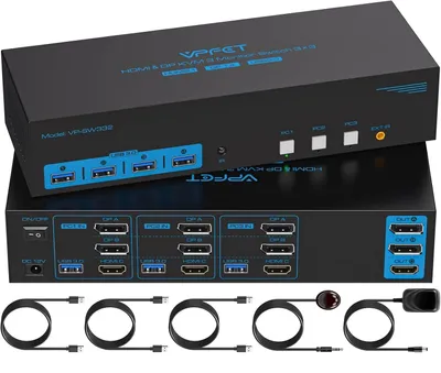 Image de Commutateur KVM 8K@60Hz HDMI DisplayPort pour 3 PC et 3 moniteurs