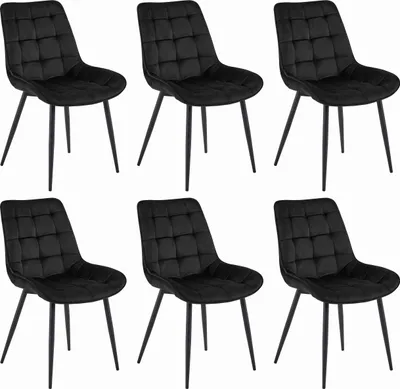 Produktbild von BARDI Stuhl, schwarzer Samt gepolstert mit Armlehnen, Metallbeine, Maße 54x88x60 cm, für Wohnzimmer, Esszimmer, 6er Set, belastbar bis 110 kg
