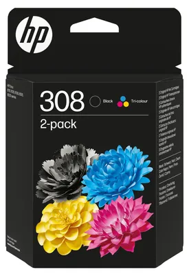 Produktbild von HP 308 2er-Pack Schwarz/Cyan/Magenta/Gelb Original Druckerpatronen-Kombipackung, Standardertrag, Schwarz, Cyan, Magenta, Gelb, Tinte auf Farbstoffbasis, Tinte auf Pigmentbasis, 2 Stück(e), 160 Seiten