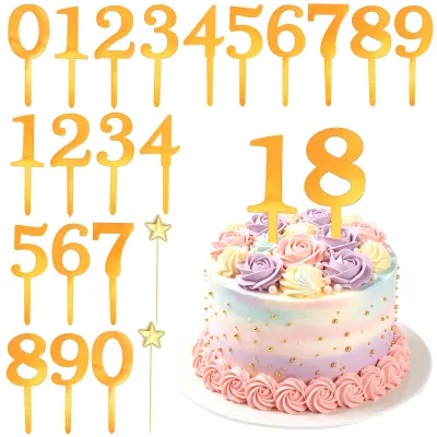 22er Set Acryl Zahlen Cake Topper 0-9, Gold, 8,5 cm, DIY