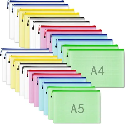 Produktbild von Set von 24 A4 Reißverschluss-Taschen für Dokumente