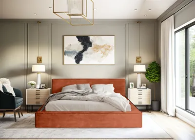 Produktbild von Polsterbett Doppelbett OMAHA 180x200cm in Stoff Macau Ziegelrot