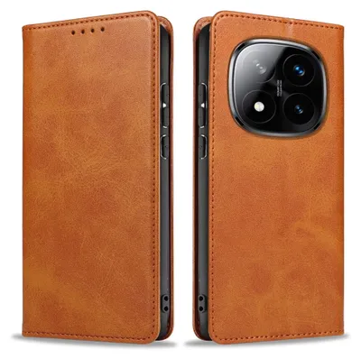 Produktbild von Handyhülle für Xiaomi Redmi Note 14 Pro 5G Kunstleder Flip Cover Hülle Klapphülle Case Kartenfach Farbe: Hellbraun