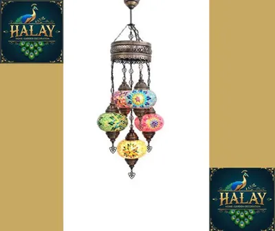 Produktbild von Türkische Hängelampe - Mosaiklampe - Marokkanische Lampe - Authentisch handgefertigt - 5 Bälle - E-14 Fassung