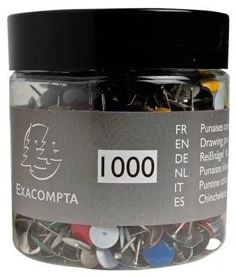 Zdjęcie produktu dla Exacompta 14767E szpilki w opakowaniu blistrowym, 1000 sztuk, mieszanka kolorów, 9 mm