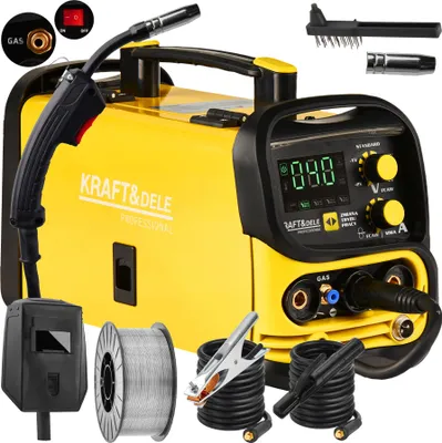 Produktbild von KRAFT&DELE | Inverter Schweißgerät, Multifunktiongerät, Schutzgas, Fülldraht ohne Gas, Elektroden, E-Hand, Digitalanzeige MMA FLUX, IGBT, MIG, MMA, TIG Gas