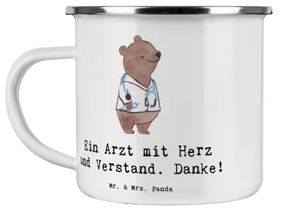 Produktbild von Mr. & Mrs. Panda Kaffeepott Arzt mit Herz - Weiß - Geschenk, Liebe, liebevoller, Teetasse, Bedanken, Emaille Tasse, Danke sagen, Pflege, handgefertigt, Blechtasse, Pott