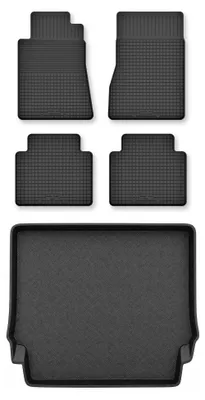 Zdjęcie produktu dla Dywaniki gumowe + mata bagażnika do Mercedes-Benz Klasa E W124 1984-1996 (sedan) – czarne, dobierane – Wielganizator Semi-Universal