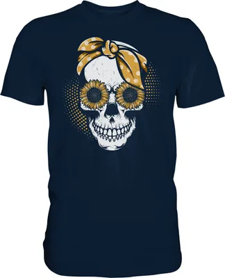 Produktbild von Totenkopf Sonnenblumen T-Shirt Garten Motiv Gärtner Geschenk – Navy / M