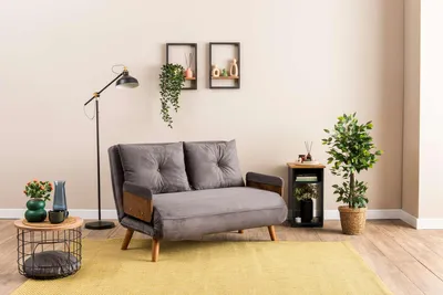 Produktbild von Hanah Home, Cosmo 2-Seater - Grey, 2-Sitzer-Schlafsofa, Grau, 100% POLYESTER, 78 x 120 x 82 cm