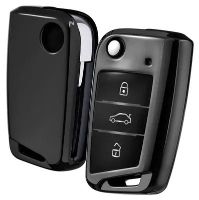 Productafbeelding van Autosleutelbescherming, geschikt voor VW Golf 7, Polo, Tiguan, Skoda, 3 knoppen, zwart, TPU siliconen