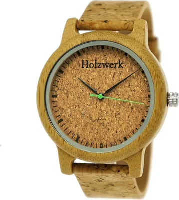 Produktbild von Holzwerk EUTIN Damen und Herren Holz Uhr mit Kork & Leder Armband in beige, grün