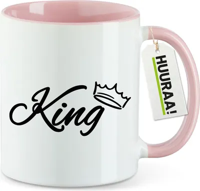Produktbild von Huuraa Kaffeetasse King Krone 330ml Rosa Keramik Kaffeebecher Geschenkidee