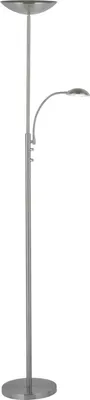 Zdjęcie produktu dla BRILLIANT LED uplighter ROSANNA z ciepłym białym światłem | lampa podłogowa z regulowanym ramieniem do czytania i ściemniaczem obrotowym w kolorze srebrnym| metal | 1.8m wysokości | 26W | 2500 lumenów | 3000 Kelvinów
