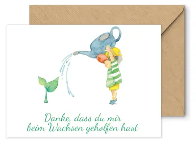 Produktbild von Friendly Fox Dankeskarte Kindergarten, 1x Danke Karte Erzieher Lehrer Lehrerin, DIN A6 Dankeschön Karte mit Kraftpapier Umschlag, Kindergarten Ade
